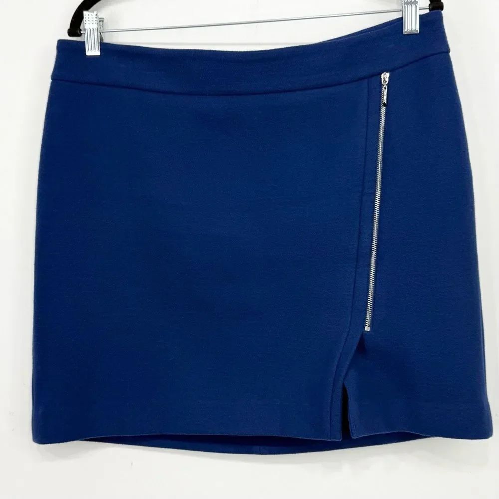 White House Black Market Blue Felted Asymmetrical Zip Mini Skirt